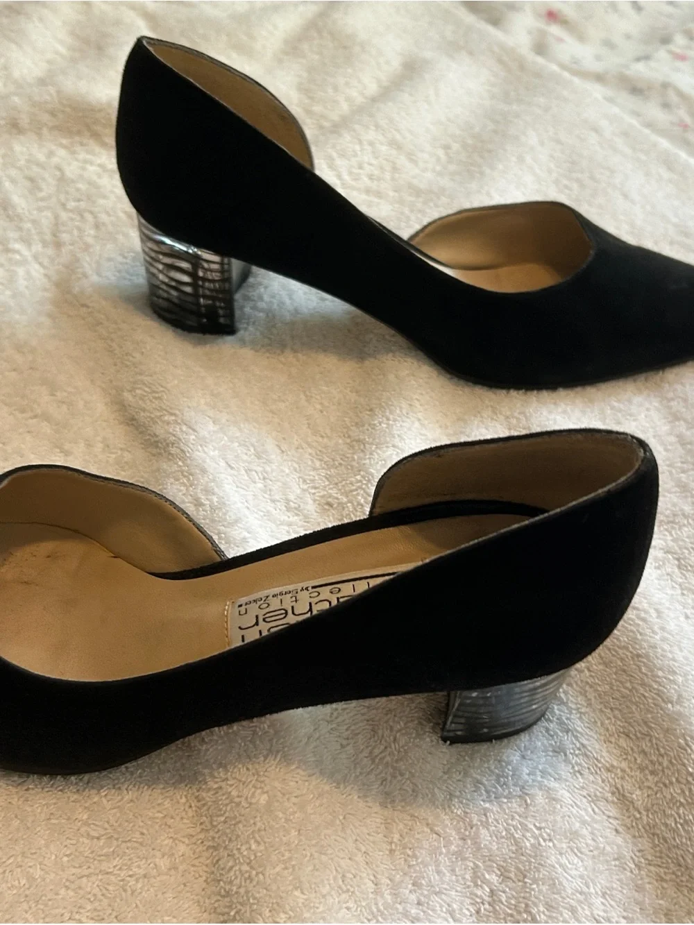 Black Suede Low Block Heel Pumps
